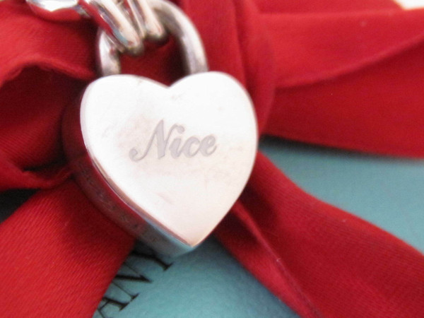 Tiffany & Co Silver Nice Naughty White Red Heart Love Charm Bracelet 7.5