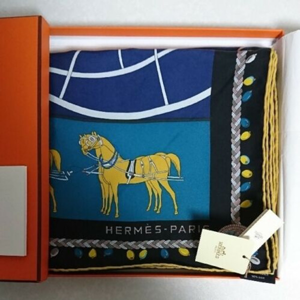 Hermes Scarf Stole COUPE DE GALA WASH Carriage Horse Silk Auth New Unused 36