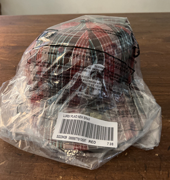 SS23 Week 10 Supreme Metallic Plaid S Logo Hat in Red: Size 7 3/8, New