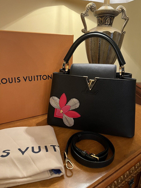 MM Black Louis Vuitton Capucines  with Flower in Python,there are others luxury products about Louis Vuitton,just check it