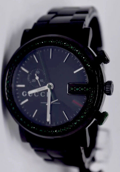 New Authentic Men's GUCCI YA101349 Chronograph Green Topaz swiss Watch