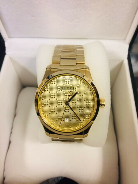 New Gucci G-Timeless Gold-Tone Stainless Steel Bracelet Unisex Watch YA126461A