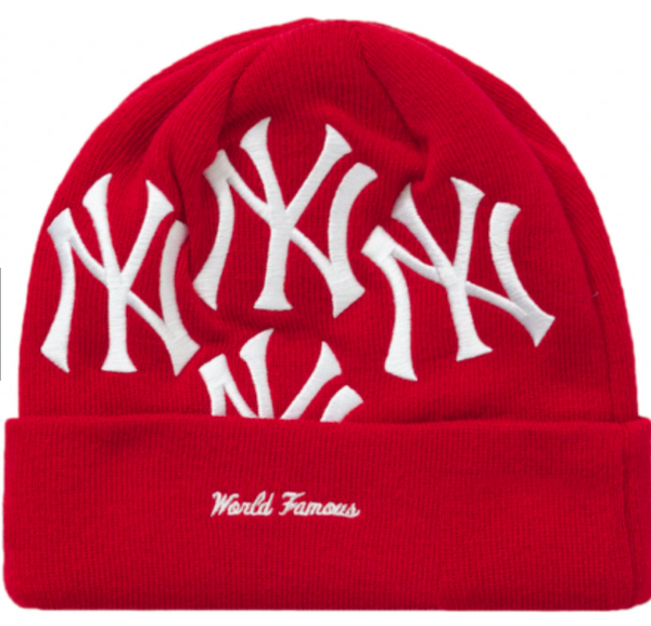 Supreme x New Era 21 New York Yankees Box Logo Red Beanie