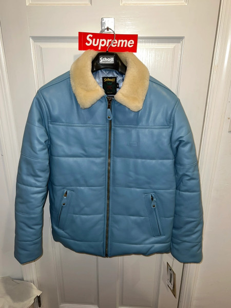 Supreme Schott Shearling Collar Leather Puffy Jacket