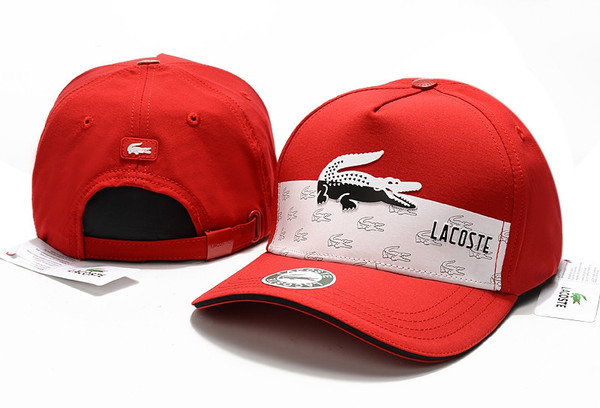 Red Lacoste Men's Classic Gabardine Cotton Big Croc Logo Adjustable Hat Cap