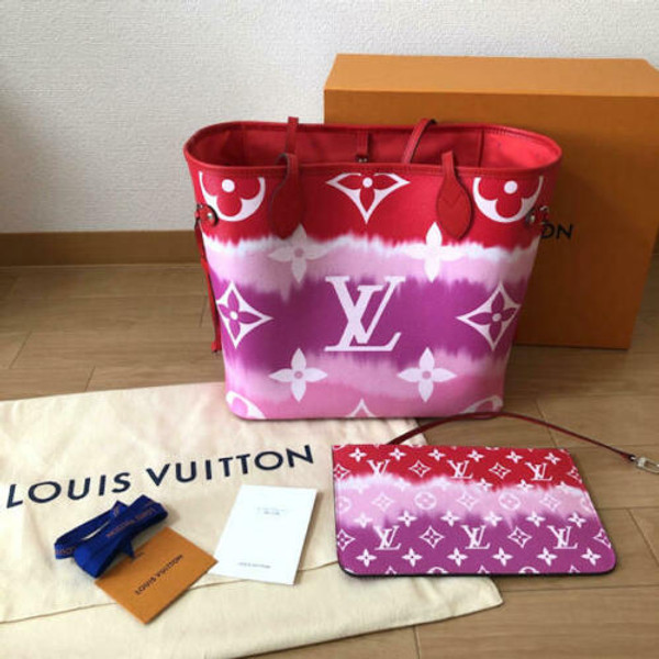 LOUIS VUITTON ESCALE Neverfull MM Tote Bag Pouch M45127 Red Giant Monogram New
