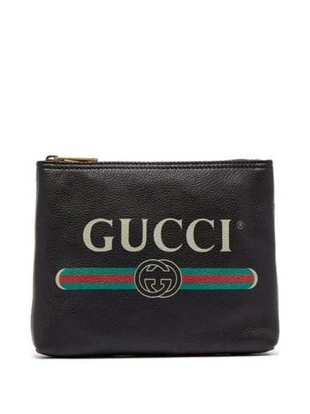GUCCI LOGO PRINT SMALL LEATHER POUCH BAG