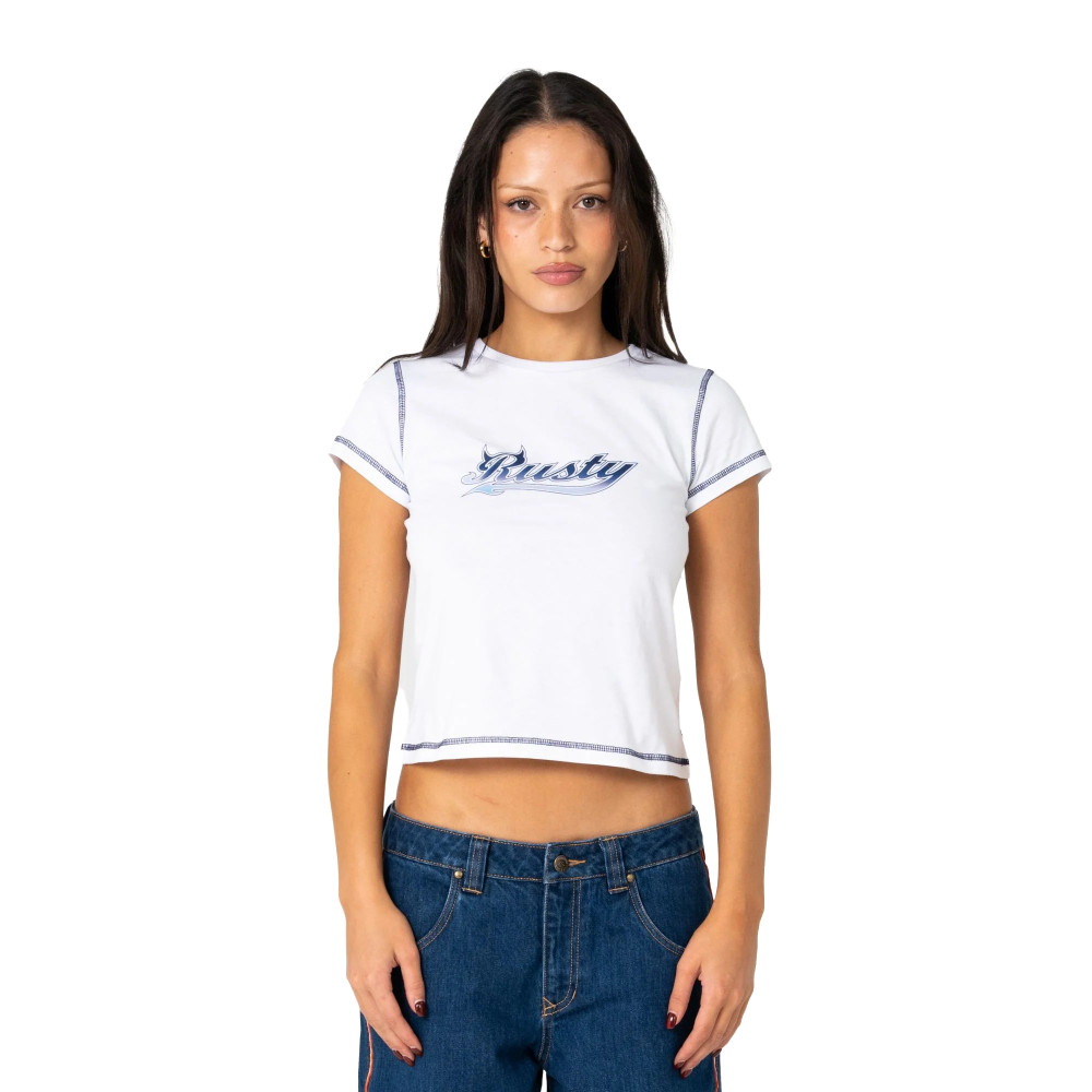 Rusty Horny Devil Baby Tee Womens in White
