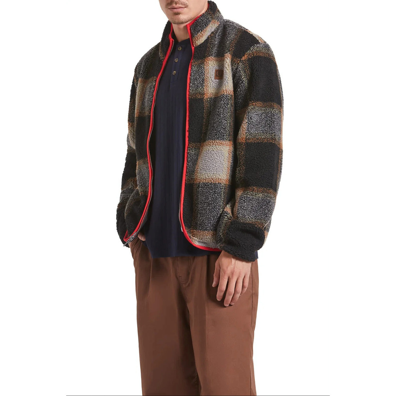 Brixton Buffalo Plaid Sherpa Zip Jacket Mens in Black Cream