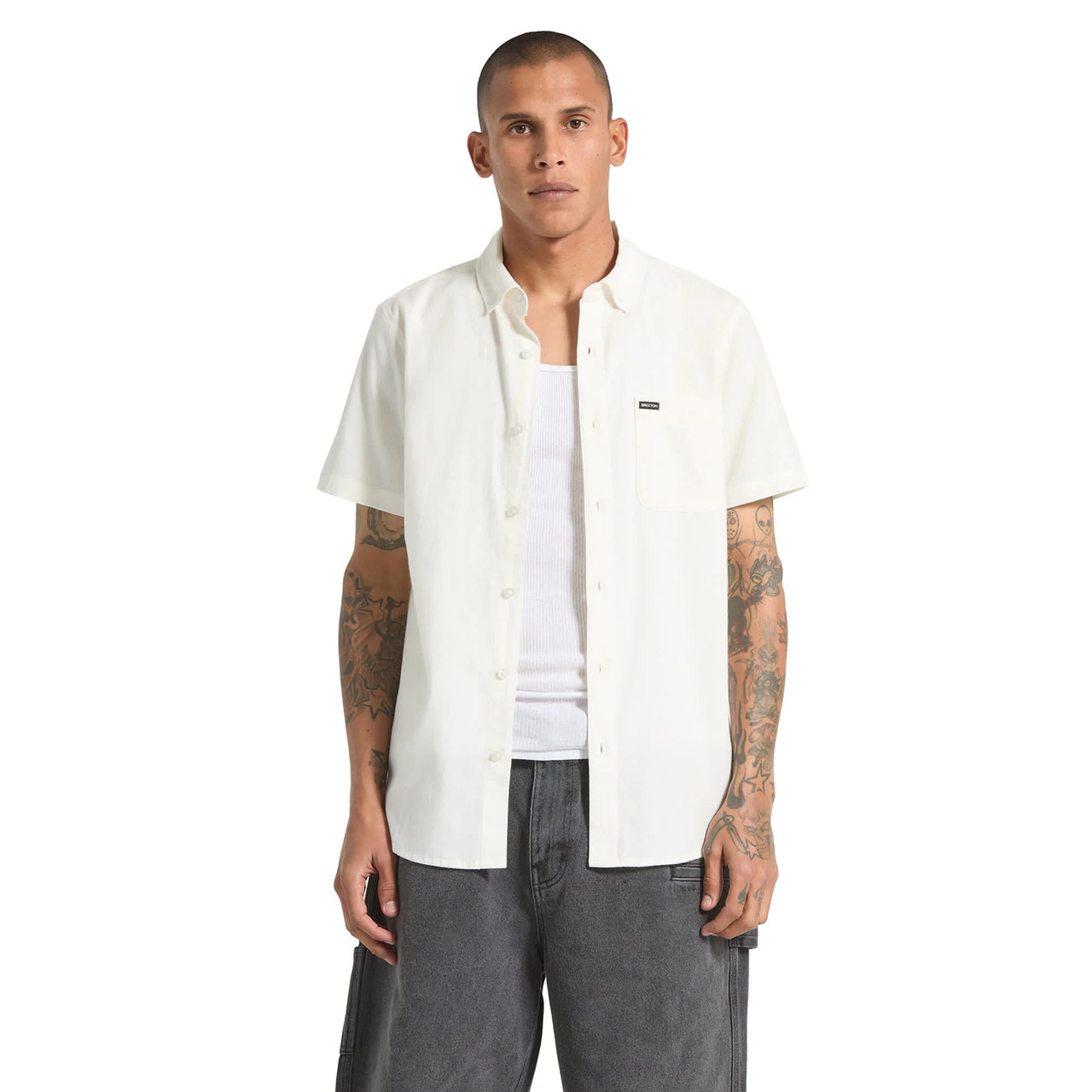Brixton Sanford Oxford Short Sleeve Shirt Mens in Off White