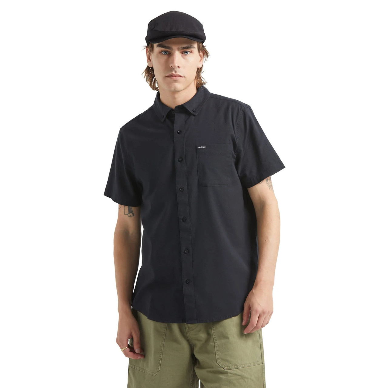 Brixton Sanford Oxford Short Sleeve Shirt Mens in Black - TRIGGER