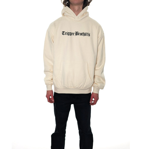 Trigger Bros Old English Box Hoodie Mens in Ecru