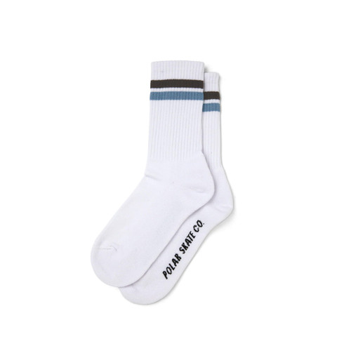 Polar Skate Co Stripe Socks 43-46 Mens in White Brown Blue