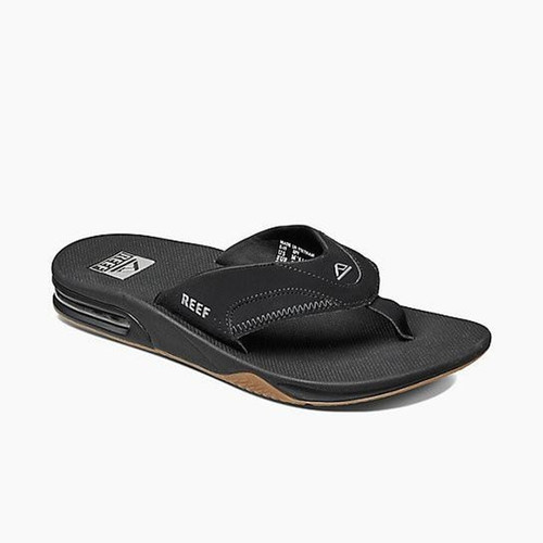 Reef Fanning Thongs Mens in Black Silver