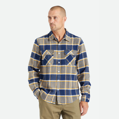 Brixton Bowery Flannel Shirt Mens in Moonlit Ocean Bright Gold