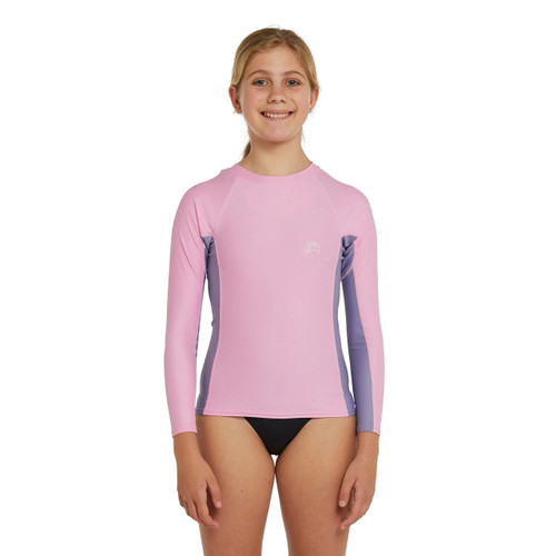 Oneill Classic UV Long Sleeve Rashvest Girls in Pink Mist