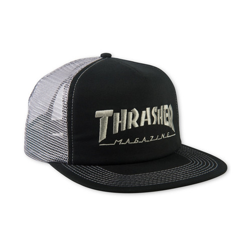 Thrasher Logo Embroidered Mesh Cap Mens in Black Grey