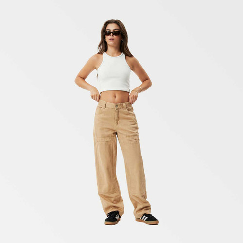 Afends Sleepy Hollow Moss Hemp Twill Carpenter Pant Womens in Tan