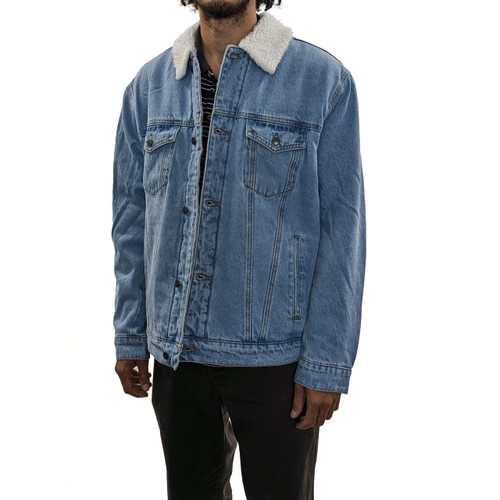 Trigger Bros Road Trip Denim Jacket Mens in Washed Blue