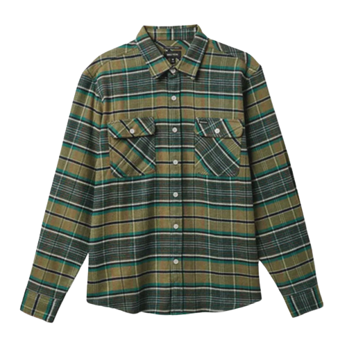 Brixton Bowery Stretch Water Resistant Flannel Mens in Olive Surplus Spruce Black