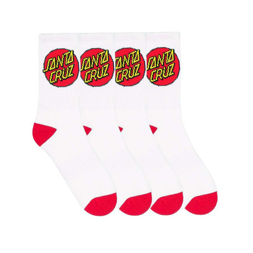 Santa Cruz Classic Dot Socks 2-8US Youth 4 Pack in White