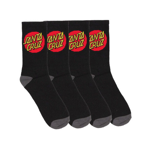 Santa Cruz Classic Dot Socks 2-8US Youth 4 Pack in Black