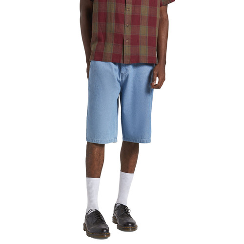 Brixton Choice Chino Baggy Short Mens in Light Wash Denim Herringbone