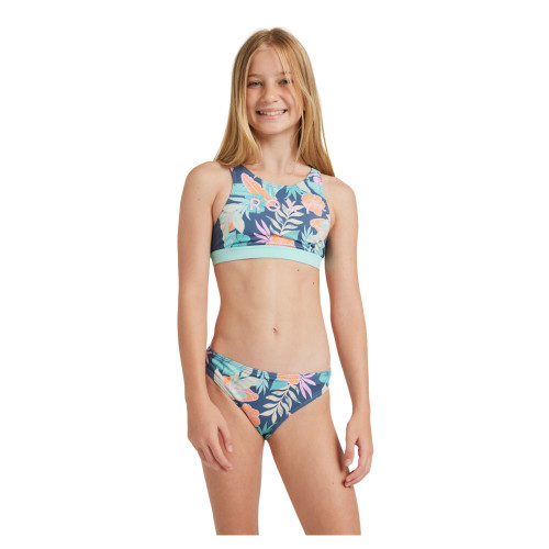 Roxy Active Floral Crop Top Swim Set Girls in Vintage Indigo Tropical Advent Roxy Active Floral Crop Top Swim Set Girls in Vintage Indigo Tropical Advent