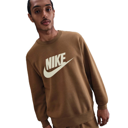 Nike Sportswear Club Graphic Fleece Crew Mens in Mosswood Brown Light Khaki