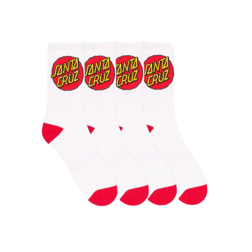 Santa Cruz Classic Dot Crew Sock 4 Pack Mens 7-11US in White
