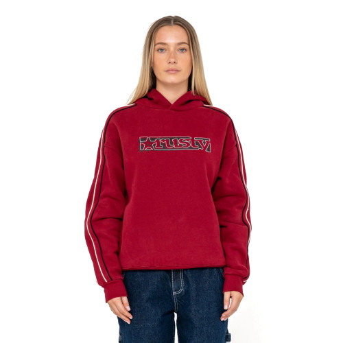 Rusty Red Raw Archival Oversized Hoodie Womens in Red