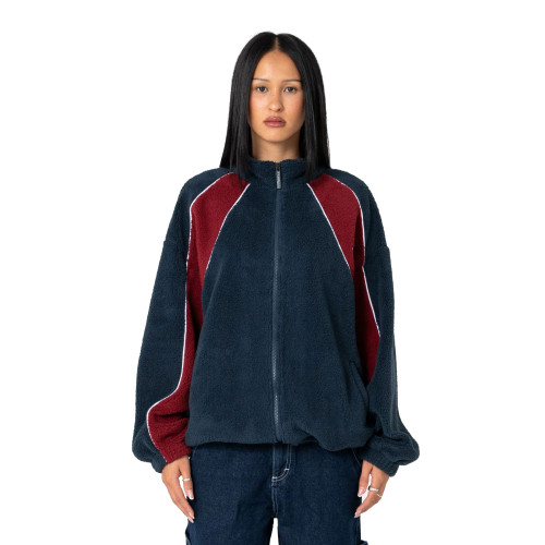 Rusty Two Tides Zip Through Sherpa Fleece Womens in Navy Red