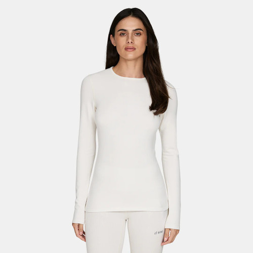 Le Bent Heavyweight Grid Fleece Base Layer Crew Womens in Pearl