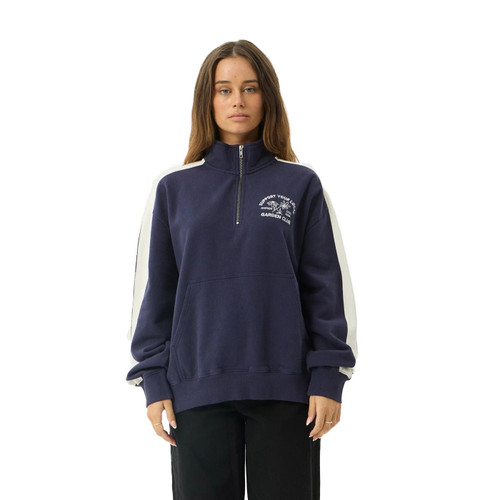 Afends Community Garden Quarter Zip Jumper Womens in Washed Deep Sea