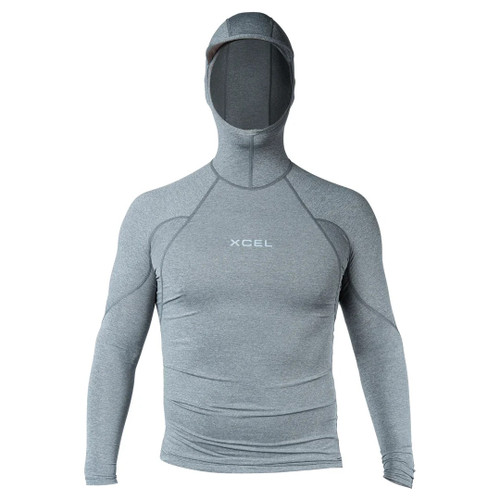 Xcel Premium Stretch Long Sleeve Hooded Rashvest Mens in Heather Grey