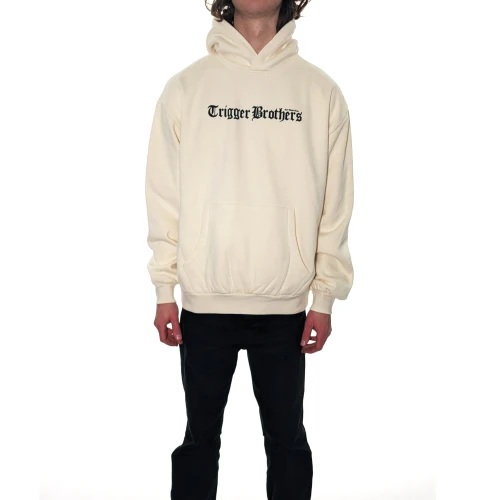 Trigger Bros Old English Box Hoodie Mens in Ecru