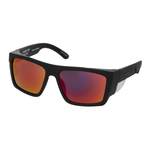 Carve Volley Sunglasses in Safety Matte Black Grey Red Iridium Polarised
