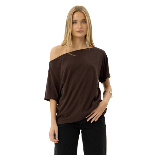 Afends Sabina Off Shoulder Tee Womens in Coffee