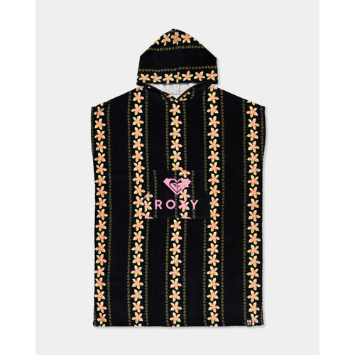 Roxy Stay Magical Hooded Towel Womens in Anthracite Hibiscus Real Stripes Spaced