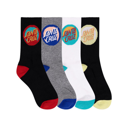 Santa Cruz Bold Shadow Dot Crew Sock 4 Pack 2-8US Boys in Black White Grey