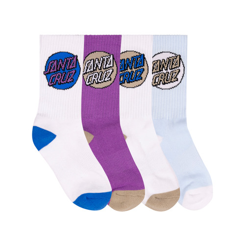 Santa Cruz Other Dot Crew Sock 4 Pack Girls 2-6US in Blue Aura White Magenta White