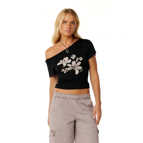 Rip Curl Echo Wave Off Shoulder Tee Womens in Black