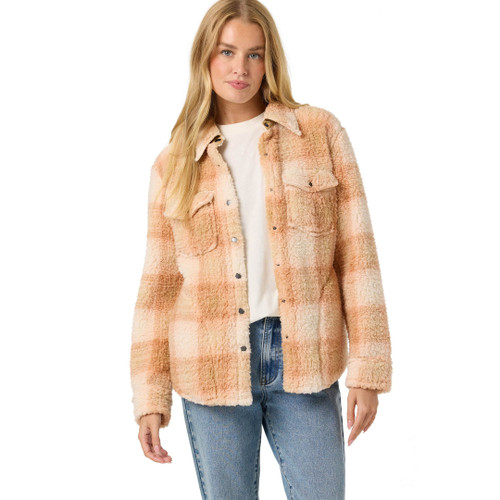 Oneill Zuma High Pile Fleece Shirt Womens in Peach Light