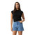 Afends Focus Seersucker Mock Neck Top Womens in Black Afends Focus Seersucker Mock Neck Top Womens in Black