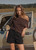 Afends Sabina Off Shoulder Tee Womens in Coffee