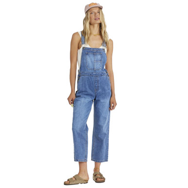 Sisstrevolution Kick Back Woven Overall Womens in Faded Indigo