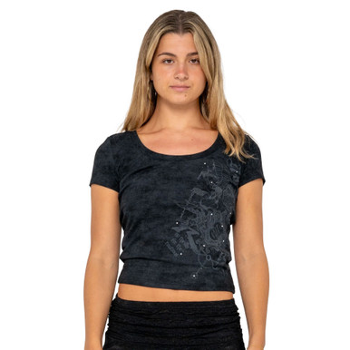Rusty Lavigne Scoop Neck Tee Womens in Washed Black