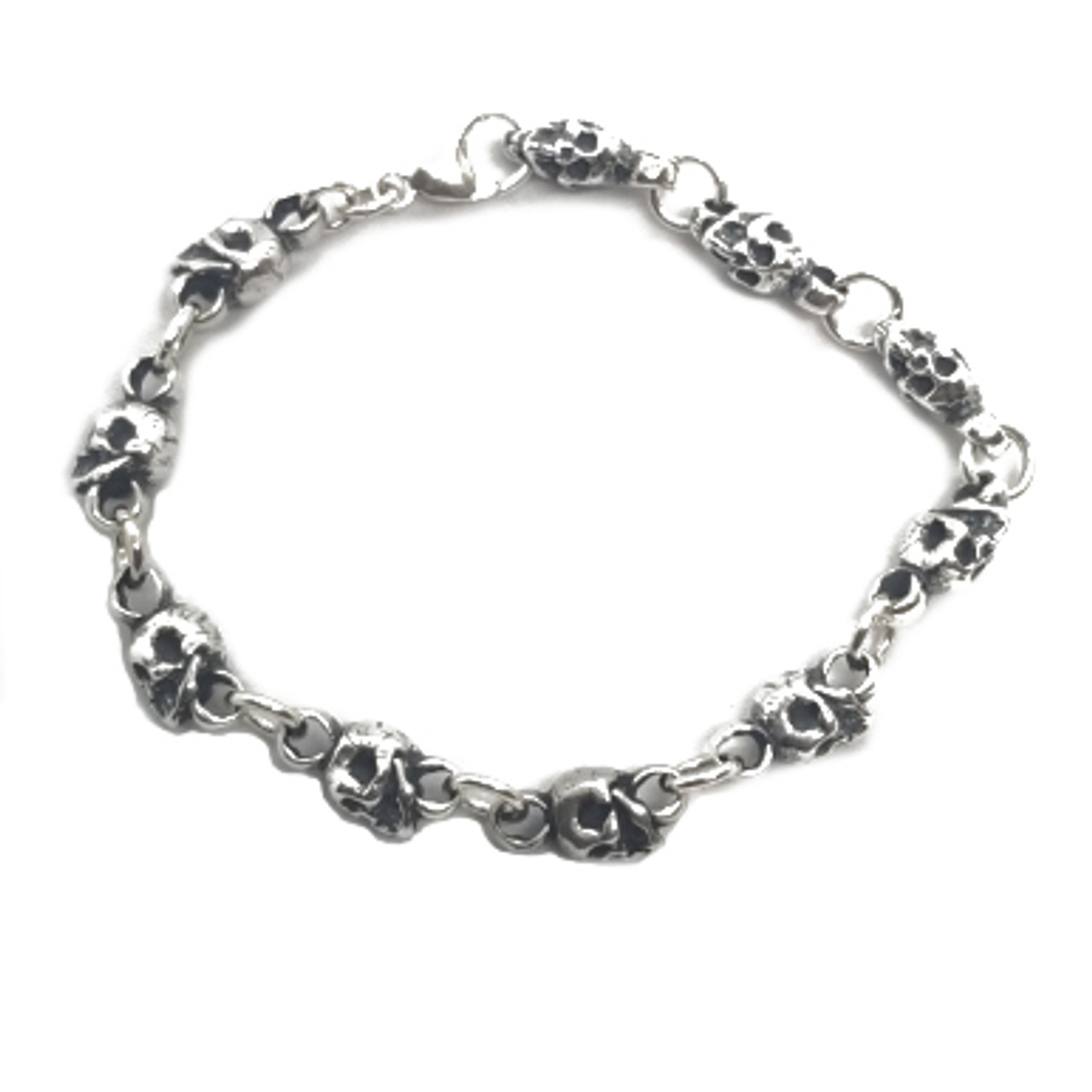 Amazon.com: Sterling Silver Heavy Men's Skull Bracelet Handmade, 3/4 inch  wide, 8 inch: Link Bracelets: Clothing, Shoes & Jewelry