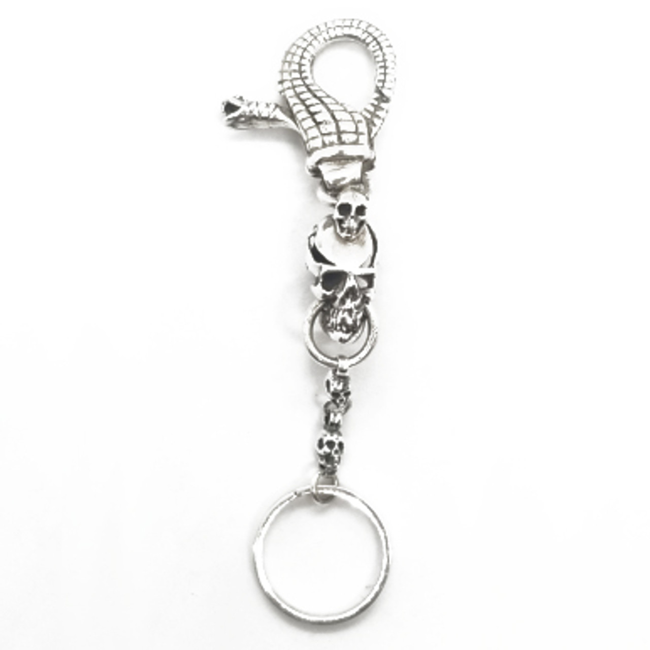 Sterling Silver Skull and Snake Keychain