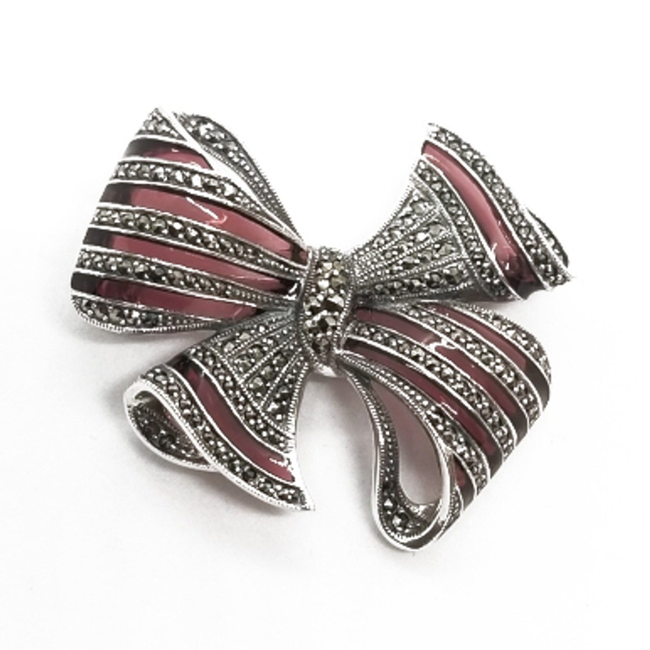 Sterling Silver Bow Marcasite Stone Brooch